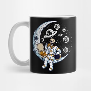 Funny Skeleton Astronaut Eating Pizza on a Dead Moon Mug